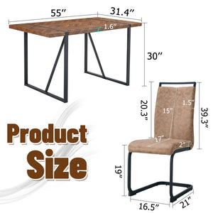 English Elm Table And Chair Set - Retro Rectangular Dining Table With Fishbone Mdf Top & 6 Stylish Brown Chairs W1151S03141-GIGA