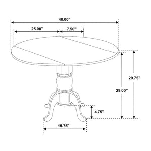 English Elm Round 40-inch Drop Leaf Dining Table White & Natural — Space-Saving Pedestal Base, Elegant Curved Legs, Cozy Cafe Style B016S00037