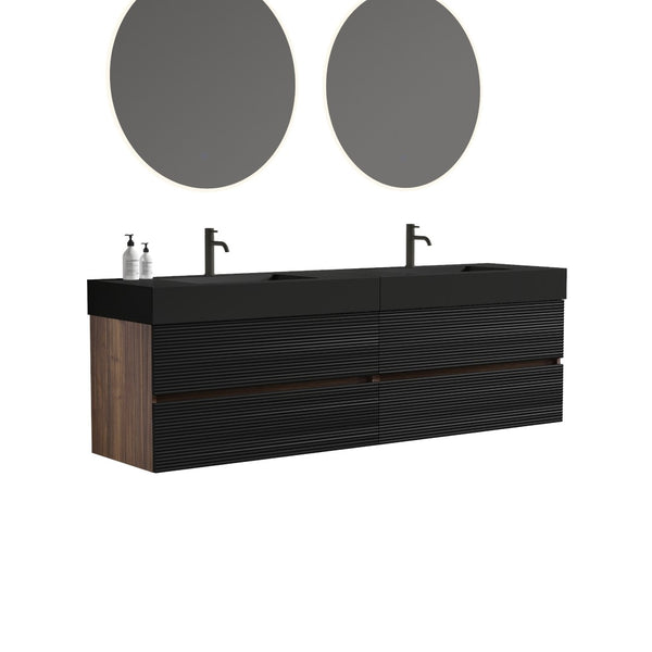 English Elm Galan 72 Inch Double Sink Vanity Fluted Wood Quartz Top Freestanding Bathroom Cabinet W1865S00173