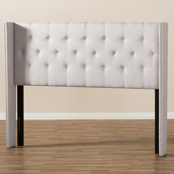 Baxton Studio Baxton Studio Ally Winged Headboard - Stylish Greyish Beige Fabric with Button Tufting & Trim BBT6628-Greyish Beige-King HB