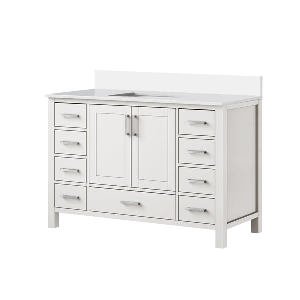 English Elm White Bath Vanity 48" W With Cultured Marble Top, Soft-Close Drawers, And Ample Storage Solutions B2731P259066-GIGA