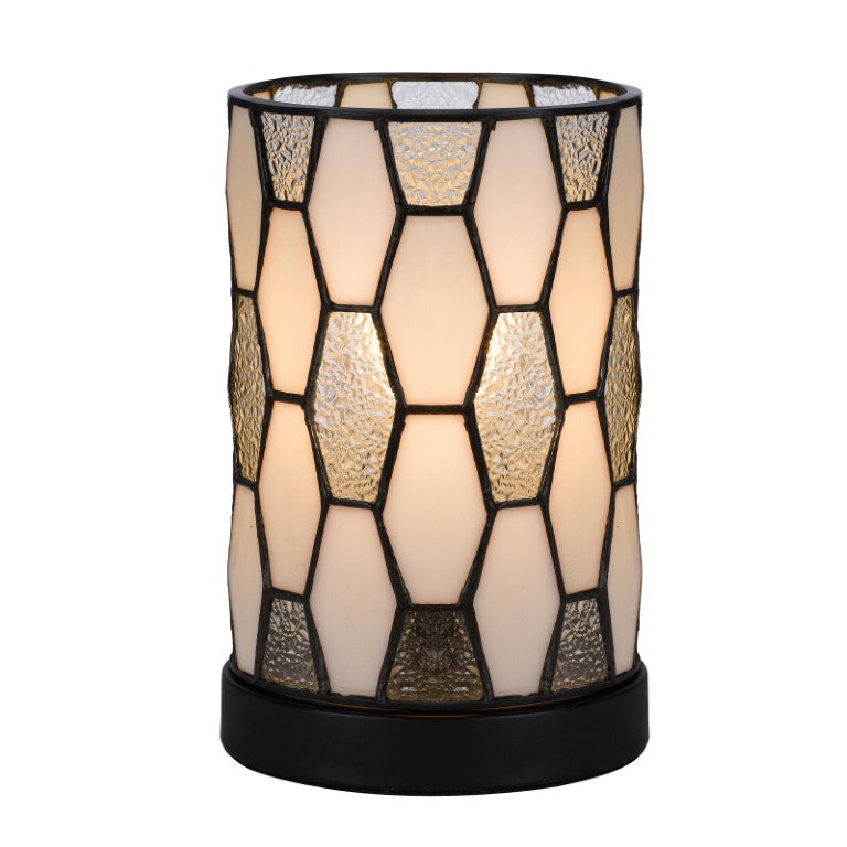 HomeRoots 12 Inch Bronze Tiffany Style Stained Glass Cylinder Table Lamp for Living Room 752006