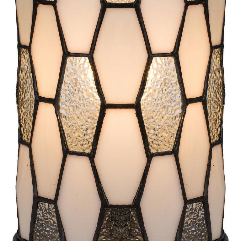 HomeRoots 12 Inch Bronze Tiffany Style Stained Glass Cylinder Table Lamp for Living Room 752006