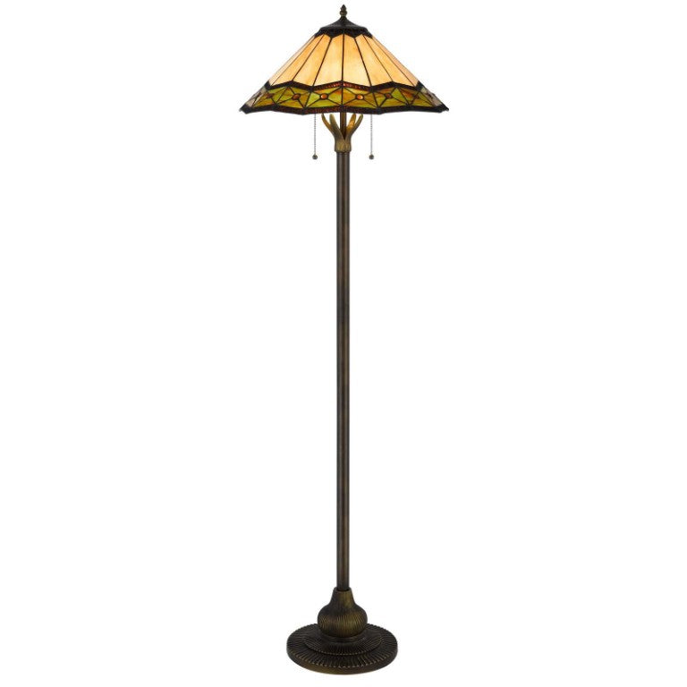 HomeRoots 62 Inch Bronze Metal Floor Lamp Tiffany Art Glass Shade Bone Green Orange Mosaic 752007