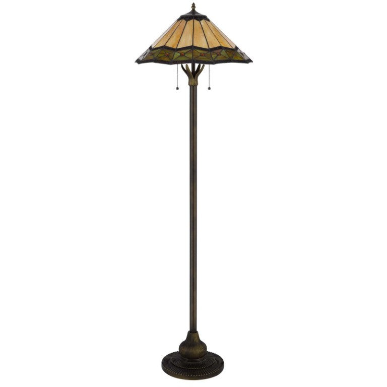 HomeRoots 62 Inch Bronze Metal Floor Lamp Tiffany Art Glass Shade Bone Green Orange Mosaic 752007