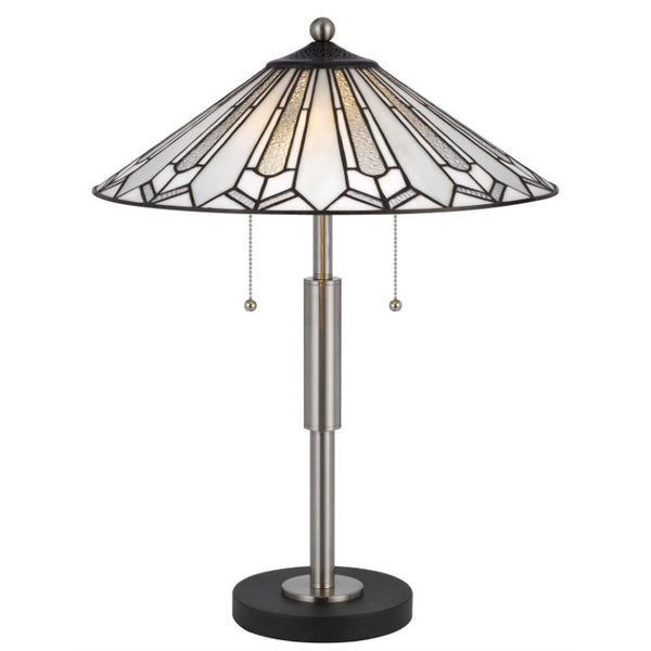 HomeRoots 23 Inch Round Tiffany Style Table Lamp with Empire Shade in Black Abstract Art Glass 752013