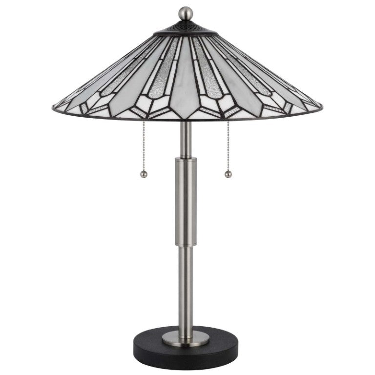 HomeRoots 23 Inch Round Tiffany Style Table Lamp with Empire Shade in Black Abstract Art Glass 752013