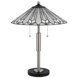 23 Inch Round Tiffany Style Table Lamp with Empire Shade in Black Abstract Art Glass