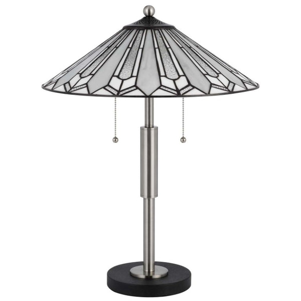23 Inch Round Tiffany Style Table Lamp with Empire Shade in Black Abstract Art Glass