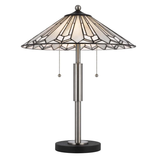 23 Inch Round Tiffany Style Table Lamp with Empire Shade in Black Abstract Art Glass