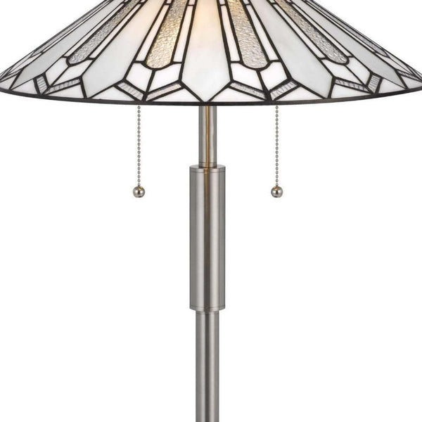 23 Inch Round Tiffany Style Table Lamp with Empire Shade in Black Abstract Art Glass