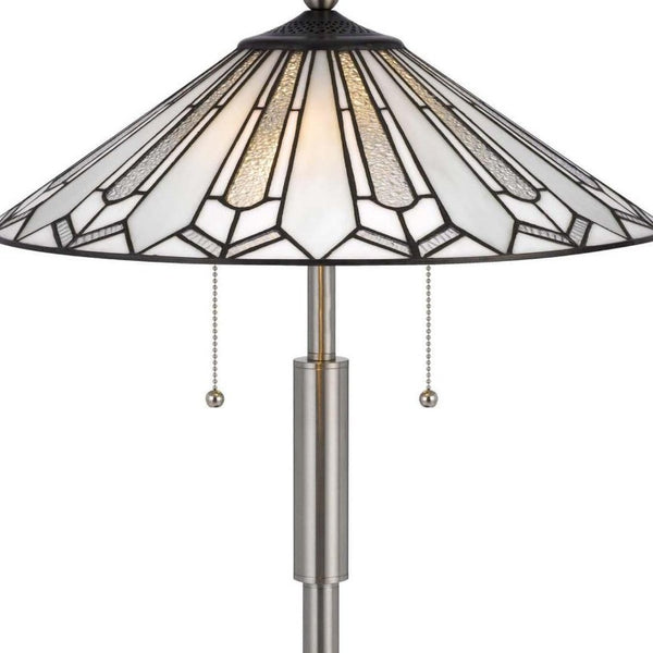 23 Inch Round Tiffany Style Table Lamp with Empire Shade in Black Abstract Art Glass