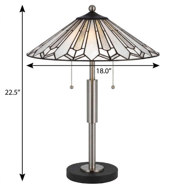 23 Inch Round Tiffany Style Table Lamp with Empire Shade in Black Abstract Art Glass