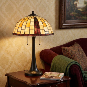 24 Inch Bronze Tiffany Style Stained Glass Dome Floor Lamp Abstract Art Nouveau