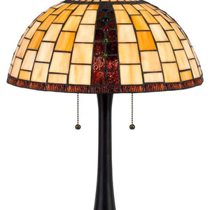 HomeRoots 24 Inch Bronze Tiffany Style Stained Glass Dome Floor Lamp Abstract Art Nouveau 752014