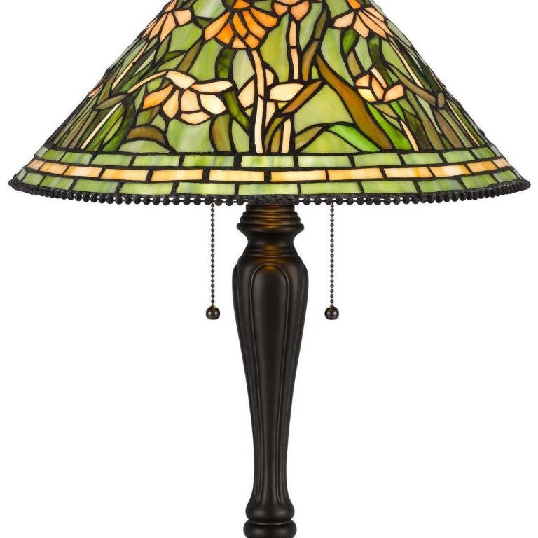 HomeRoots 24 Inch Bronze Tiffany Style Stained Glass Dome Floor Lamp Floral Accent Light 752015