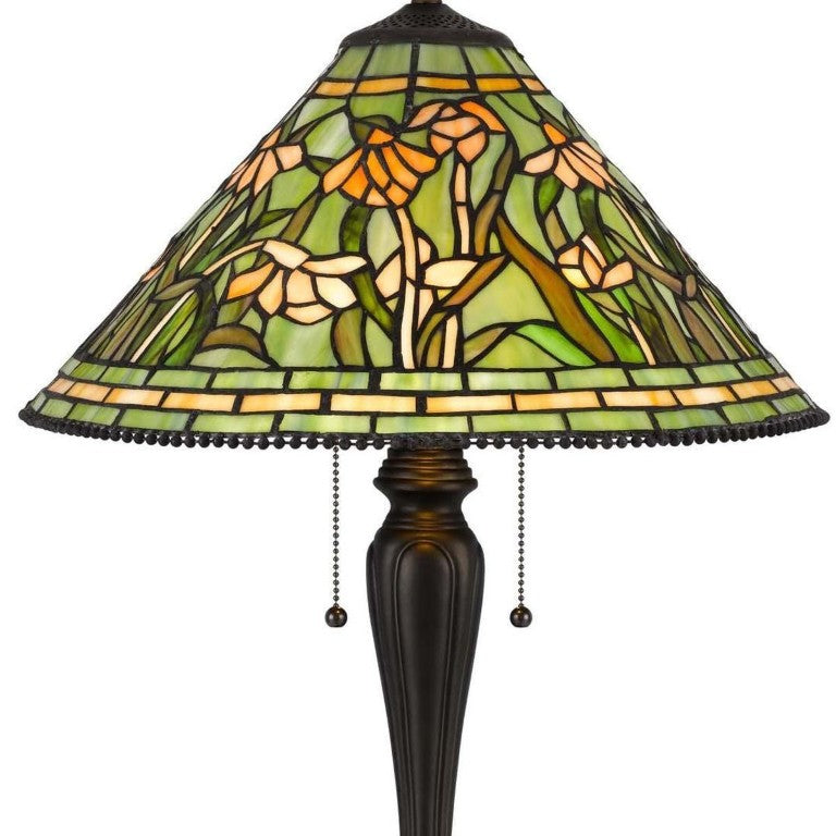 HomeRoots 24 Inch Bronze Tiffany Style Stained Glass Dome Floor Lamp Floral Accent Light 752015