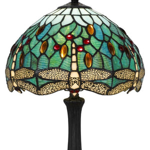 20 Inch Tiffany Style Stained Glass Dragonfly Table Lamp with Bronze Dome Shade
