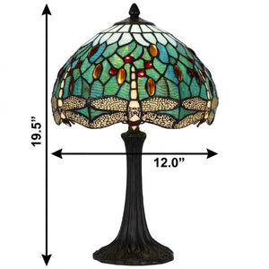 20 Inch Tiffany Style Stained Glass Dragonfly Table Lamp with Bronze Dome Shade