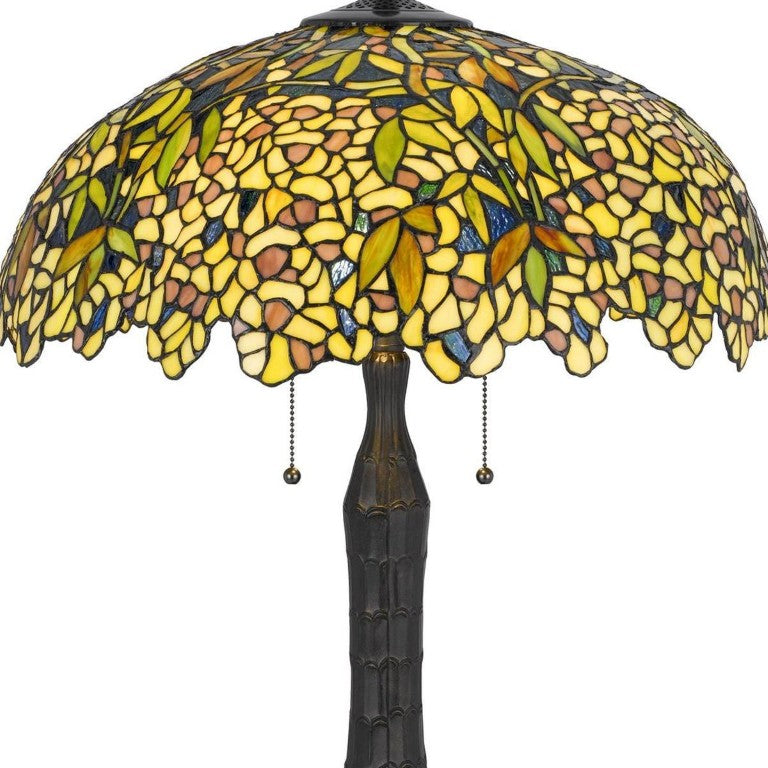 HomeRoots 29 Inch Bronze Tiffany Style Floor Lamp with Stained Glass Dome for Living Spaces 752018