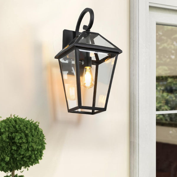 Black Metal Framed Glass Outdoor Hanging Lantern for Porch Patio and Entryway Ambiance