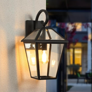 Black Metal Framed Glass Outdoor Hanging Lantern for Porch Patio and Entryway Ambiance