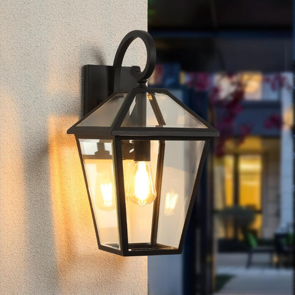 Black Metal Framed Glass Outdoor Hanging Lantern for Porch Patio and Entryway Ambiance