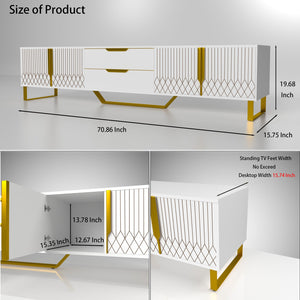 English Elm TV Console Carved Front with Metal Legs – Modern Entertainment Center, High-Capacity Storage Design White W1701P164322