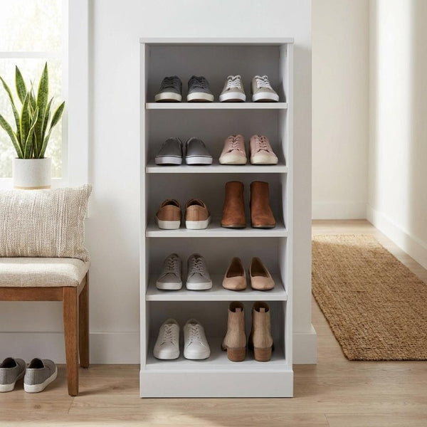 White Solid Wood Shoe Cabinet Organizer for Entryway with Ten Pair Capacity Storage