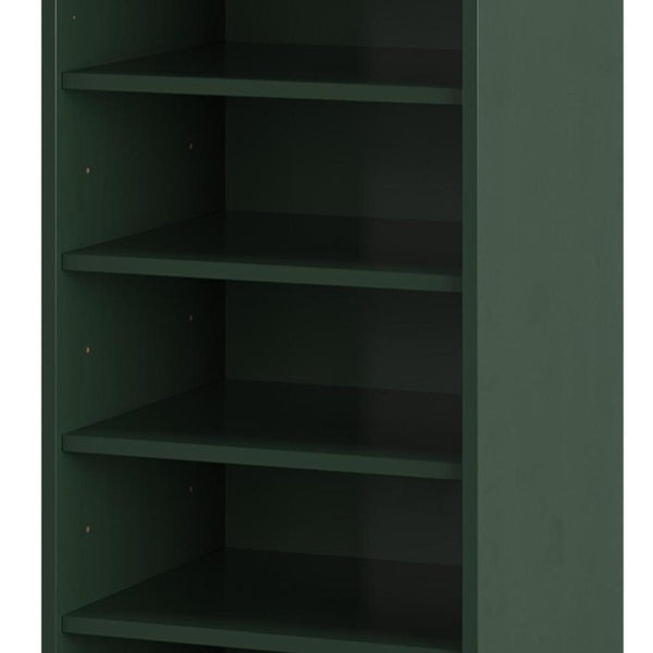 Green Ten Pair Solid Wood Shoe Cabinet Entryway Organizer with Sturdy Slatted Doors