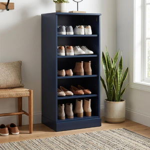 Navy Solid Wood Shoe Cabinet Organizer for Entryway with Ten Pair Storage Capacity