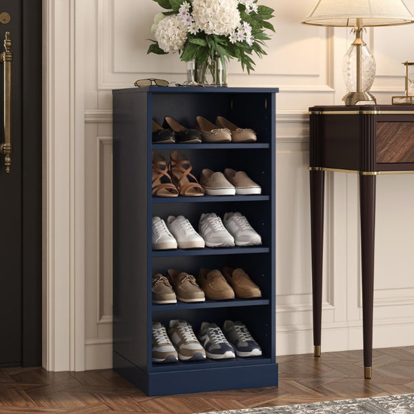 Navy Solid Wood Shoe Cabinet Organizer for Entryway with Ten Pair Storage Capacity