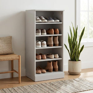 Off White Solid Wood Shoe Cabinet Entryway Organizer with Ten Pair Storage Capacity