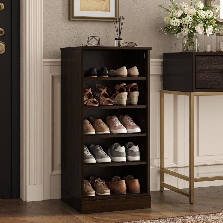 Espresso Solid Wood Shoe Cabinet Holds Ten Pairs Entryway Organizer Storage Unit