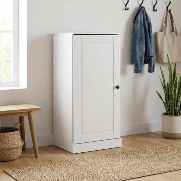 White Solid Wood Shoe Cabinet Organizer for Entryway Holds Ten Pairs in Style