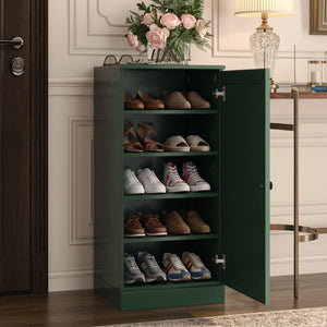 Green Solid Wood Entryway Shoe Cabinet Organizer with Space for Ten Pairs