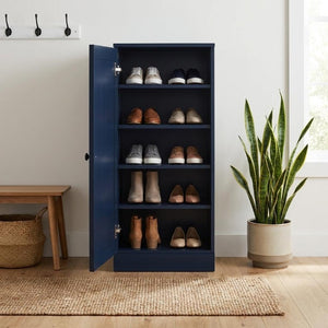 Navy Solid Wood Shoe Cabinet Organizer for Entryway Storing up to Ten Pairs