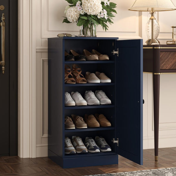 Navy Solid Wood Shoe Cabinet Organizer for Entryway Storing up to Ten Pairs