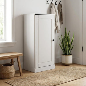 Off White Solid Wood Shoe Cabinet Entryway Organizer with Space for Ten Pairs