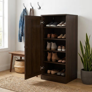 Espresso Solid Wood Shoe Cabinet with Space for Ten Pairs Entryway Storage