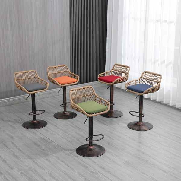 English Elm Modern Swivel Bar Stools Set of 2 Adjustable Counter Height Chairs with Linen Seat Vintage Gold Frame Blue W39594821