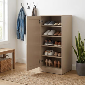 Beige Solid Wood Shoe Cabinet Organizer for Entryway Holds Ten Pairs Neatly