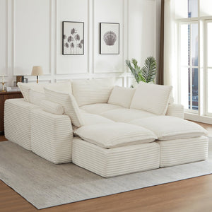English Elm Cloud Corduroy U-shape Sectional with Ottoman Convertible Modular Living Room Sofa W2339S00134