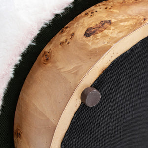 English Elm Jennifer Taylor Home - Tilly Plush 16.5" Round Fur Pouf Ottoman in Cottontail White Faux Fur with Burl Wood Base, Cozy Accent B2719P277868