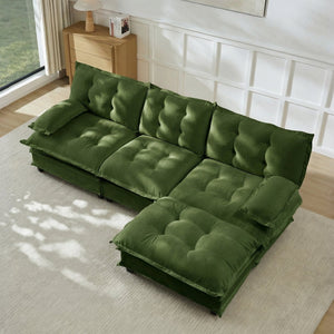 English Elm 107" Modular Cloud Sectional Chenille Deep Seat Couch with Lattice Cushions for Apartments Green W714S01729