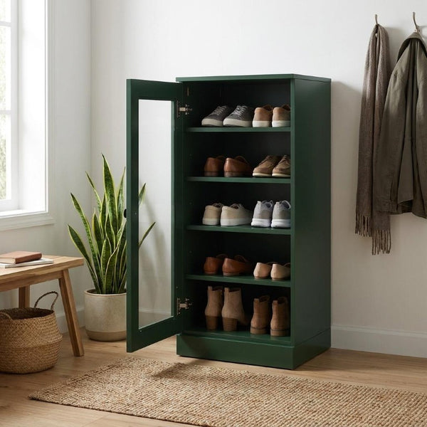 Green Solid Wood Ten Pair Shoe Cabinet Entryway Organizer with Elegant Storage