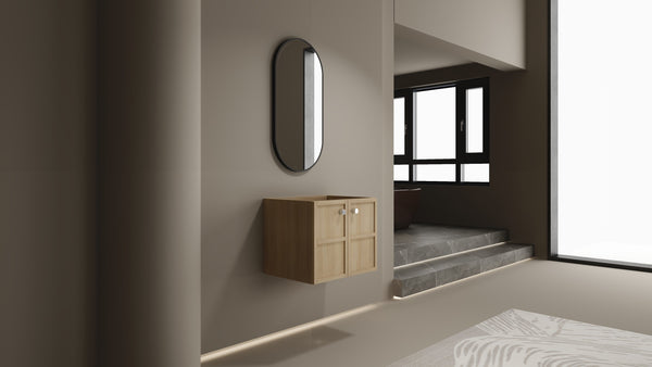 English Elm 24" Wall Vanity Cabinet Oak Finish, Wall-Mounted Floating Design, 2 Soft-Closing Doors, Plywood W1972P265272