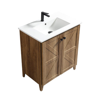 English Elm 30 Inch Floating Bathroom Vanity Fluted Wood Grain Front with Ceramic Integrated Sink Golden Oak W3520S00033