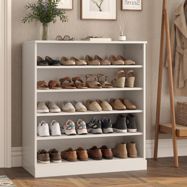 HomeRoots White Solid Wood Shoe Cabinet Organizer with Twenty Pair Entryway Storage Space 752316