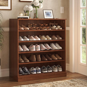 HomeRoots Coffee Solid Wood Shoe Cabinet Entryway Organizer with Ample Tiered Storage Capacity 752317